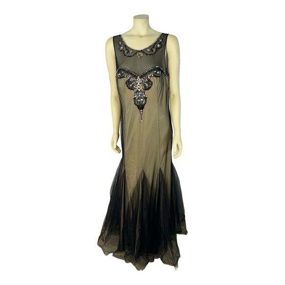 DEB mermaid style nude, black mesh overlay jeweled neckline sleeveless size 14 - Picture 13 of 16